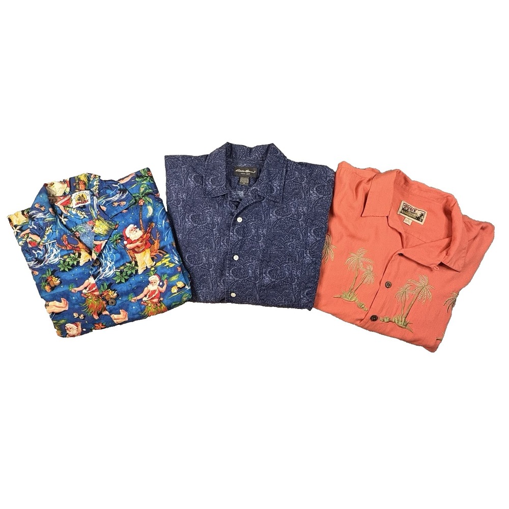 MIXED LOT OF 3 Men's M Eddie Bauer/Tiki/Max Boxxer Vacation SS Button Up SEE DES